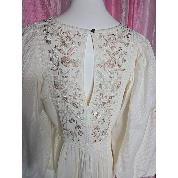 Anthropologie Mahalia Bohemian Floral Embroidered Cream Mini Dress Size Small - Picture 11 of 16